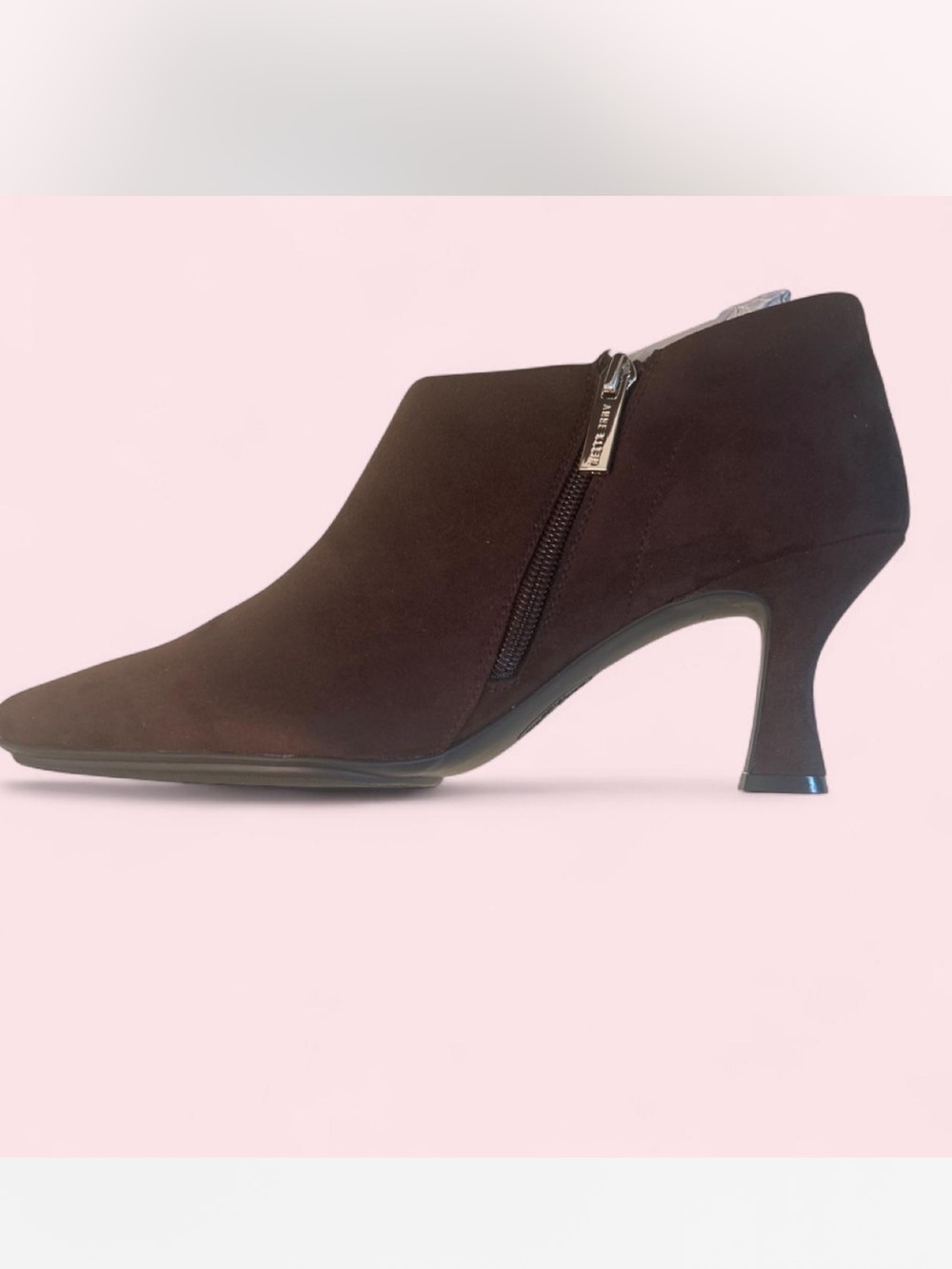 Anne Klein Chocolate Suede Low Heel Ankle Boots